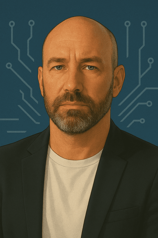 Image of a man with a background in AI & Cybersecurity Insights