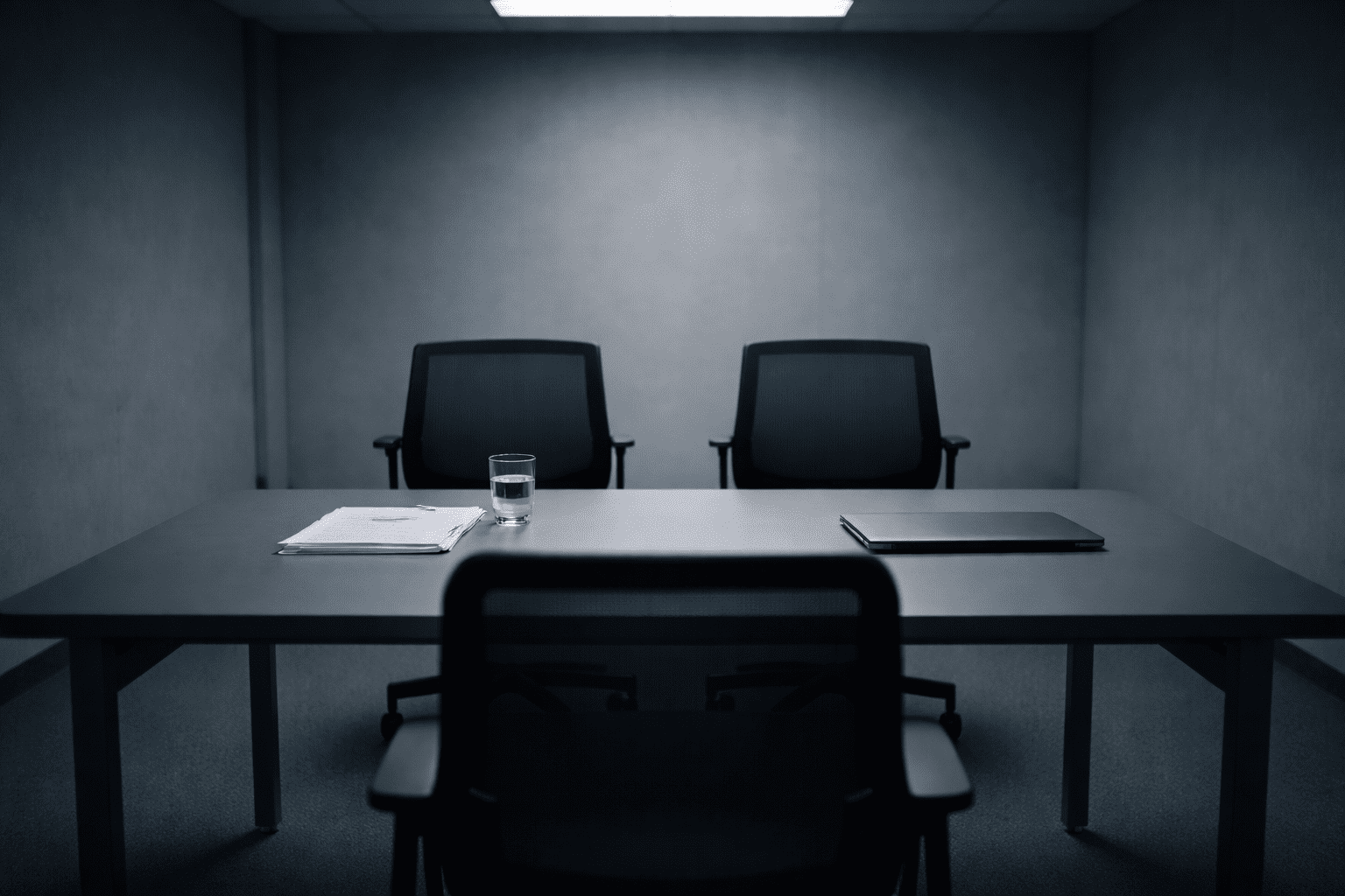 Security job market - empty office chairs at interview table